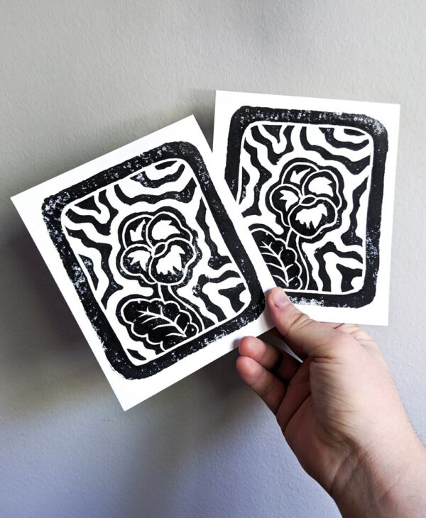 Pansy Linocut Block Print